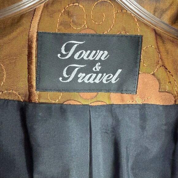 Town And Travel Blazer Brown 3D Floral Shimmer Size M Art To Wear Four Button - Picture 6 of 8